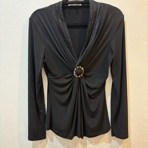 Alexandra Rosati Y2K Black Rhinestone Ring Top Size L whimsigoth going out top